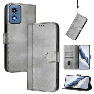 For Motorola Moto G Play 5G 2024 Global Line Splicing Buckle Retro Leather Phone Case(Grey)