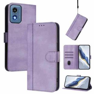 For Motorola Moto G Play 5G 2024 Global Line Splicing Buckle Retro Leather Phone Case(Purple)