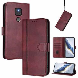 For Motorola Moto G Play 2021 Line Splicing Buckle Retro Leather Phone Case(Wine Red)