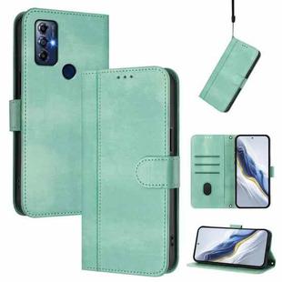 For Motorola Moto G Play 2022 Line Splicing Buckle Retro Leather Phone Case(Mint)