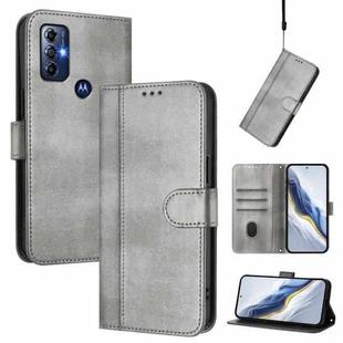For Motorola Moto G Play 2023 / G Pure 2021 Line Splicing Buckle Retro Leather Phone Case(Grey)