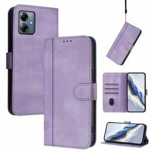 For Motorola Moto G Play 2025 / G Power 2025 Line Splicing Buckle Retro Leather Phone Case(Purple)