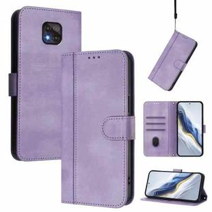 For Motorola Moto G Power 2021 Line Splicing Buckle Retro Leather Phone Case(Purple)