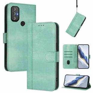 For Motorola Moto G Power 2022 Line Splicing Buckle Retro Leather Phone Case(Mint)
