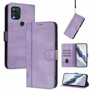 For Motorola Moto G Stylus 5G 2021 Line Splicing Buckle Retro Leather Phone Case(Purple)