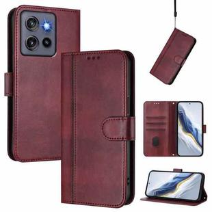 For Motorola Moto G Stylus 5G 2025 Global Line Splicing Buckle Retro Leather Phone Case(Wine Red)