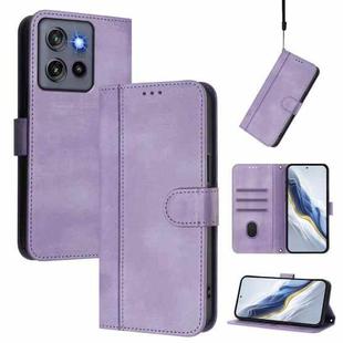 For Motorola Moto G Stylus 5G 2025 Global Line Splicing Buckle Retro Leather Phone Case(Purple)