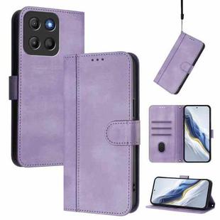 For Motorola Moto G15 / G15 Power Line Splicing Buckle Retro Leather Phone Case(Purple)