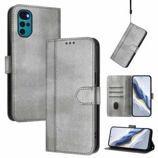 For Motorola Moto E32 India / G22 4G Line Splicing Buckle Retro Leather Phone Case(Grey)
