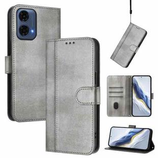 For Motorola Moto G24 Power 4G India Line Splicing Buckle Retro Leather Phone Case(Grey)