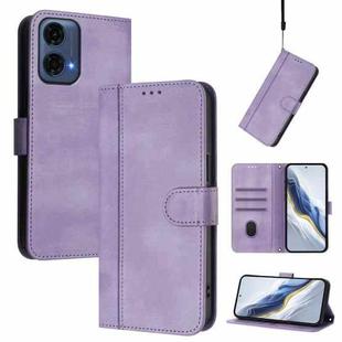 For Motorola Moto G24 Power 4G India Line Splicing Buckle Retro Leather Phone Case(Purple)