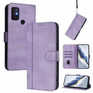 For Motorola Moto G30 / G20 / G10 Line Splicing Buckle Retro Leather Phone Case(Purple)