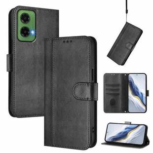 For Motorola Moto G35 5G Line Splicing Buckle Retro Leather Phone Case(Black)