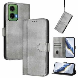 For Motorola Moto G35 5G Line Splicing Buckle Retro Leather Phone Case(Grey)