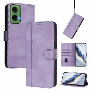 For Motorola Moto G35 5G Line Splicing Buckle Retro Leather Phone Case(Purple)
