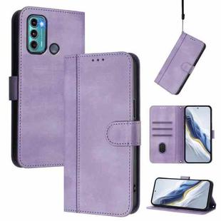 For Motorola Moto G60 / G40 Fusion Line Splicing Buckle Retro Leather Phone Case(Purple)