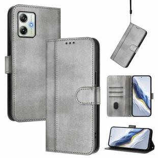 For Motorola Moto G64 India / G54 5G India Line Splicing Buckle Retro Leather Phone Case(Grey)