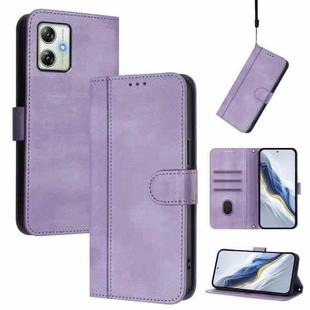 For Motorola Moto G64 India / G54 5G India Line Splicing Buckle Retro Leather Phone Case(Purple)