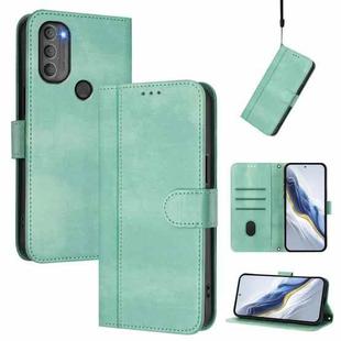 For Motorola Moto G71 5G Line Splicing Buckle Retro Leather Phone Case(Mint)