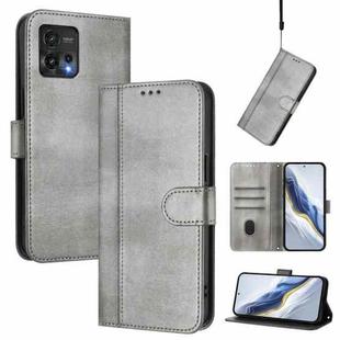 For Motorola Moto G72 Line Splicing Buckle Retro Leather Phone Case(Grey)