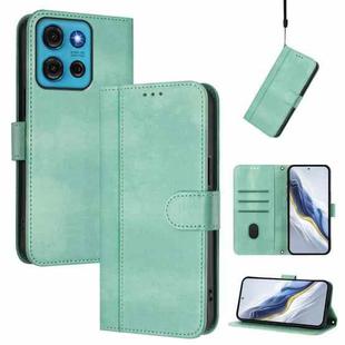 For Motorola Moto G75 5G Line Splicing Buckle Retro Leather Phone Case(Mint)