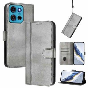 For Motorola Moto G75 5G Line Splicing Buckle Retro Leather Phone Case(Grey)