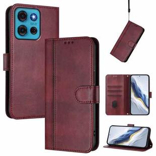 For Motorola Moto G75 5G Line Splicing Buckle Retro Leather Phone Case(Wine Red)