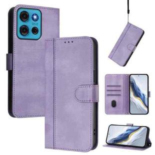 For Motorola Moto G75 5G Line Splicing Buckle Retro Leather Phone Case(Purple)