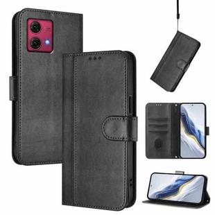 For Motorola Moto G84 5G Line Splicing Buckle Retro Leather Phone Case(Black)