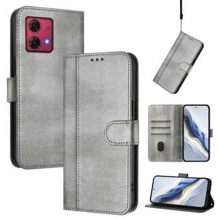 For Motorola Moto G84 5G Line Splicing Buckle Retro Leather Phone Case(Grey)