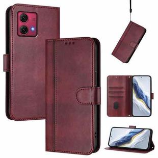 For Motorola Moto G84 5G Line Splicing Buckle Retro Leather Phone Case(Wine Red)