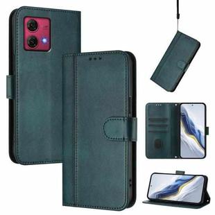 For Motorola Moto G84 5G Line Splicing Buckle Retro Leather Phone Case(Dark Green)