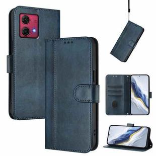 For Motorola Moto G84 5G Line Splicing Buckle Retro Leather Phone Case(Dark Blue)