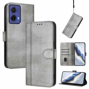 For Motorola Moto G85 5G Line Splicing Buckle Retro Leather Phone Case(Grey)