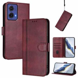 For Motorola Moto G85 5G Line Splicing Buckle Retro Leather Phone Case(Wine Red)