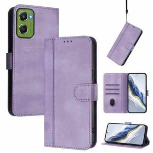 For Motorola Moto G06 4G Line Splicing Buckle Retro Leather Phone Case(Purple)