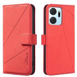 For Honor X7A Geometric Pattern RFID Leather Phone Case(Red)