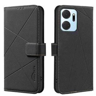 For Honor X7A Geometric Pattern RFID Leather Phone Case(Black)