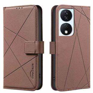 For Honor X7B Geometric Pattern RFID Leather Phone Case(Brown)