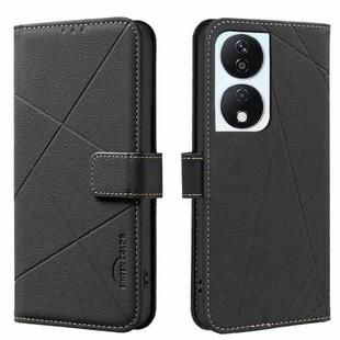 For Honor X7B Geometric Pattern RFID Leather Phone Case(Black)