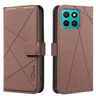 For Honor X8C Geometric Pattern RFID Leather Phone Case(Brown)