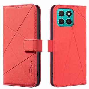 For Honor X8C Geometric Pattern RFID Leather Phone Case(Red)
