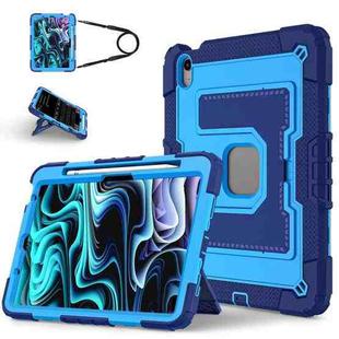 For iPad Air 11 2025 / 2024 Big Holder Silicone Hydric PC Tablet Case with Shoulder Strap(Navy Blue Blue)
