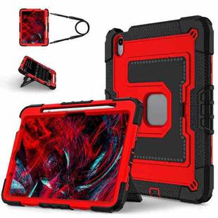 For iPad Air 11 2025 / 2024 Big Holder Silicone Hydric PC Tablet Case with Shoulder Strap(Black Red)