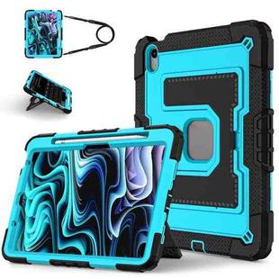 For iPad Air 11 2025 / 2024 Big Holder Silicone Hydric PC Tablet Case with Shoulder Strap(Black Blue)