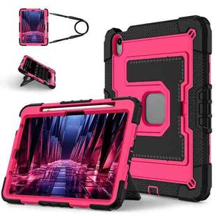For iPad Air 11 2025 / 2024 Big Holder Silicone Hydric PC Tablet Case with Shoulder Strap(Black Rose Red)