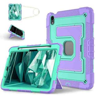 For iPad mini 6 2021 / mini 2024 Big Holder Silicone Hydric PC Tablet Case with Shoulder Strap(Purple Mint)