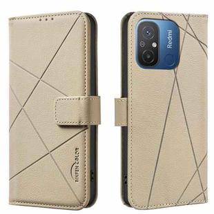 For Redmi 12C Geometric Pattern RFID Leather Phone Case(Beige)