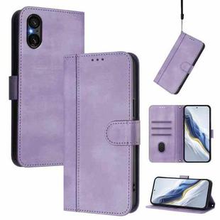 For Sony Xperia 5 V Line Splicing Buckle Retro Leather Phone Case(Purple)