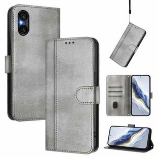 For Sony Xperia 5 VI Line Splicing Buckle Retro Leather Phone Case(Grey)